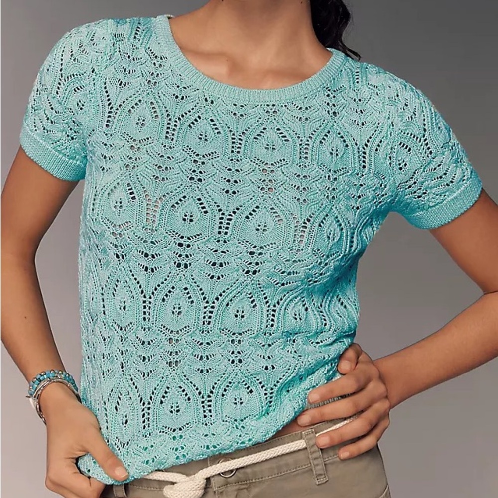 By Anthropologie Crochet Stitched Sweater Tee